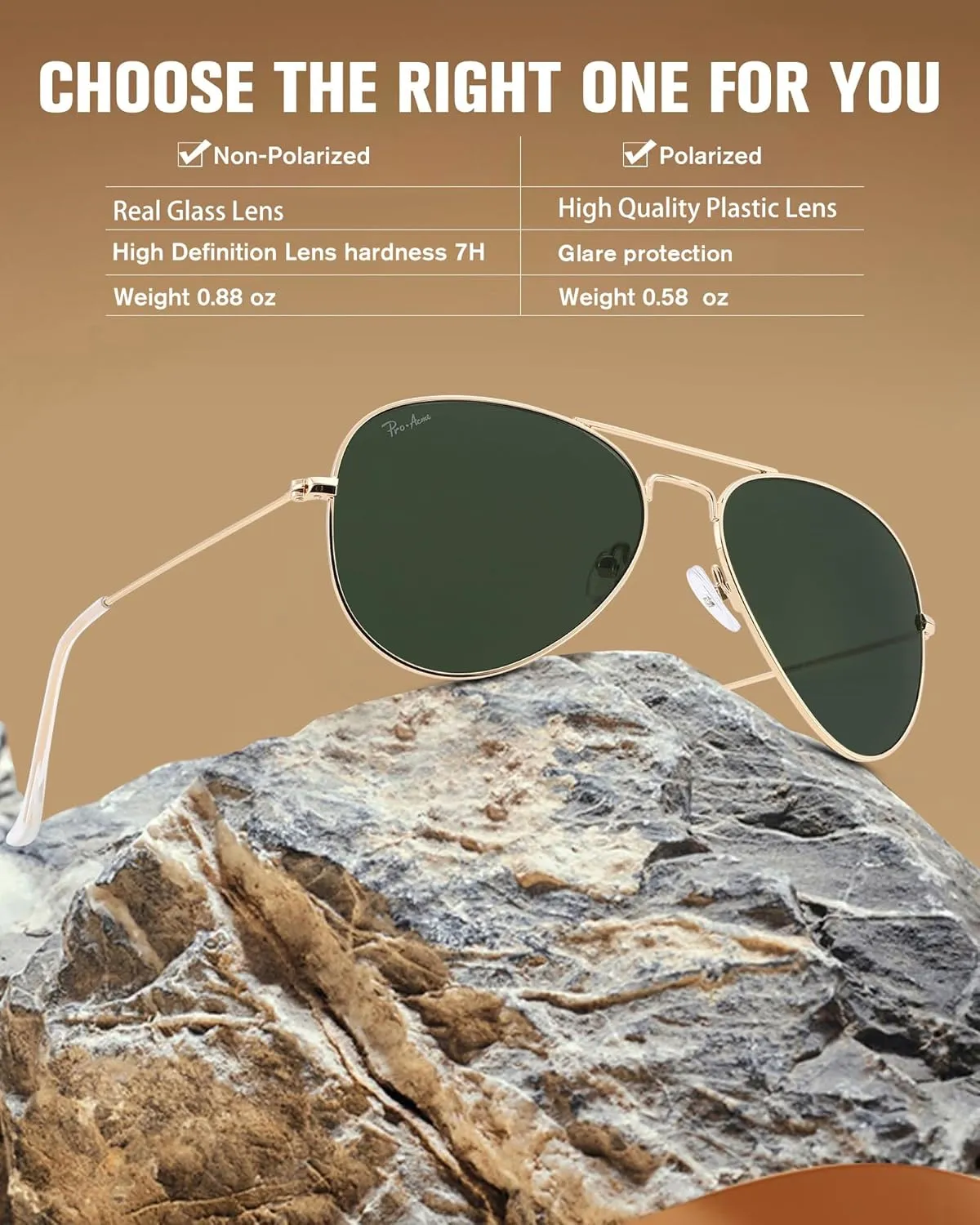 Pro Acme Classic Aviator Sunglasses for Women & Men Metal Frame UV400 Driver Sunglasses