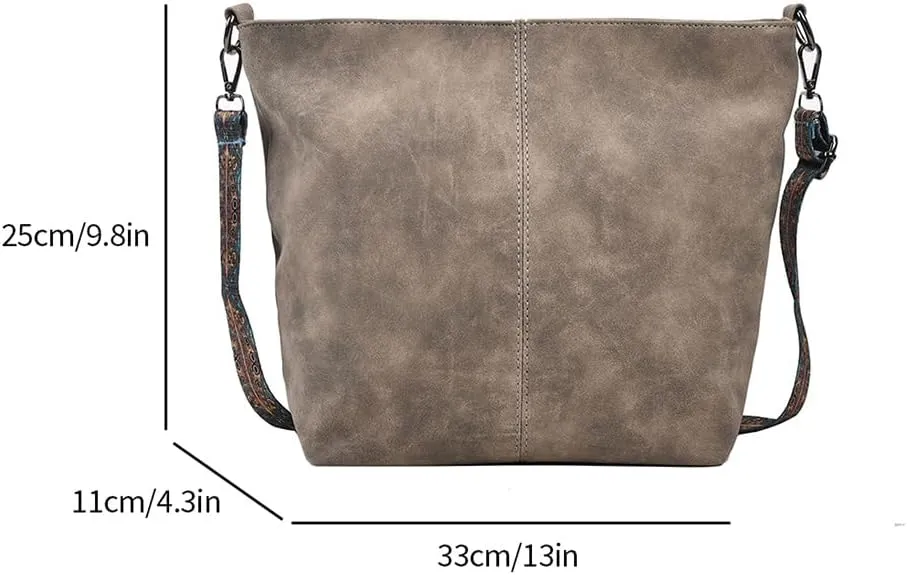 PU Large Capacity Crossbody Bag Adjustable Strap Women Bucket Tote Vintage Retro Shoulder Bag Hobo Purses Handbag