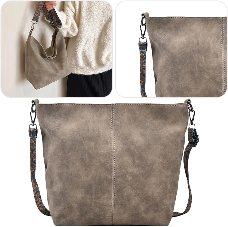 PU Large Capacity Crossbody Bag Adjustable Strap Women Bucket Tote Vintage Retro Shoulder Bag Hobo Purses Handbag