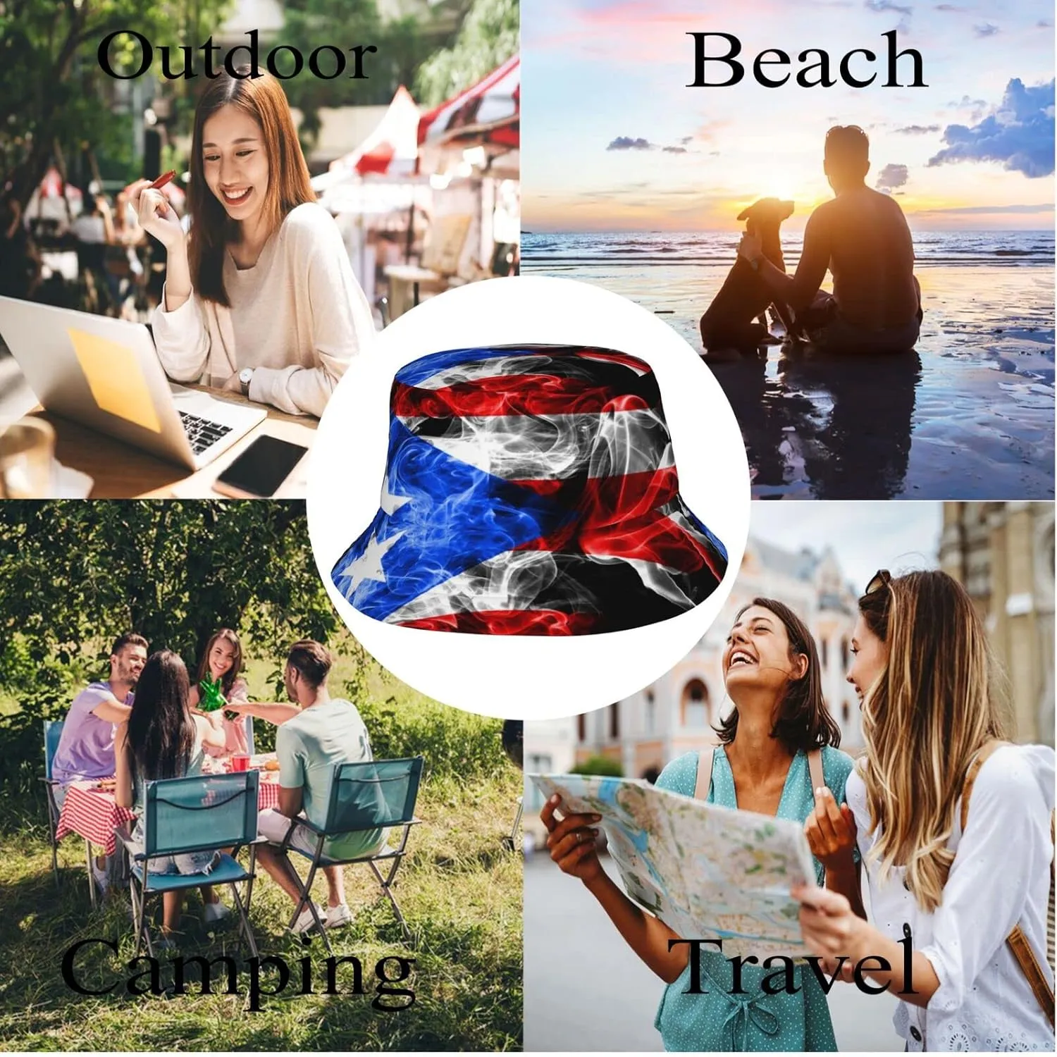 Puerto Rico Bucket Hat Sun Hat Beach Funny Fisherman Cap Packable Outdoor Sun Caps for Men Women,One Size