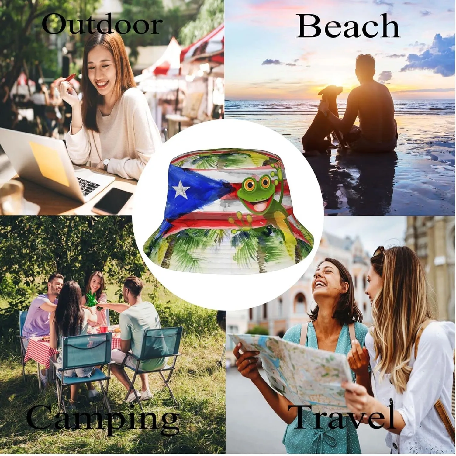 Puerto Rico Bucket Hat Sun Hat Beach Funny Fisherman Cap Packable Outdoor Sun Caps for Men Women,One Size