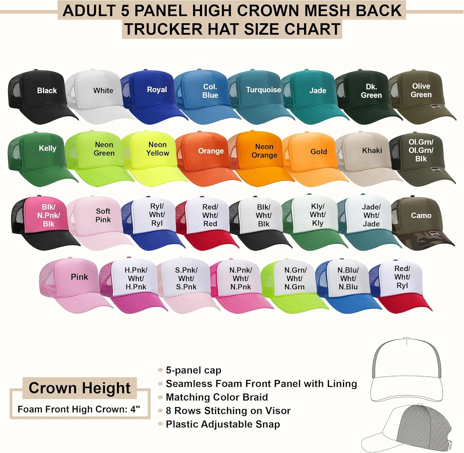 Puff Print Trucker Hat Puff Vinyl Adjustable Adult 5 Panel High Crown Mesh Back Trucker Hat