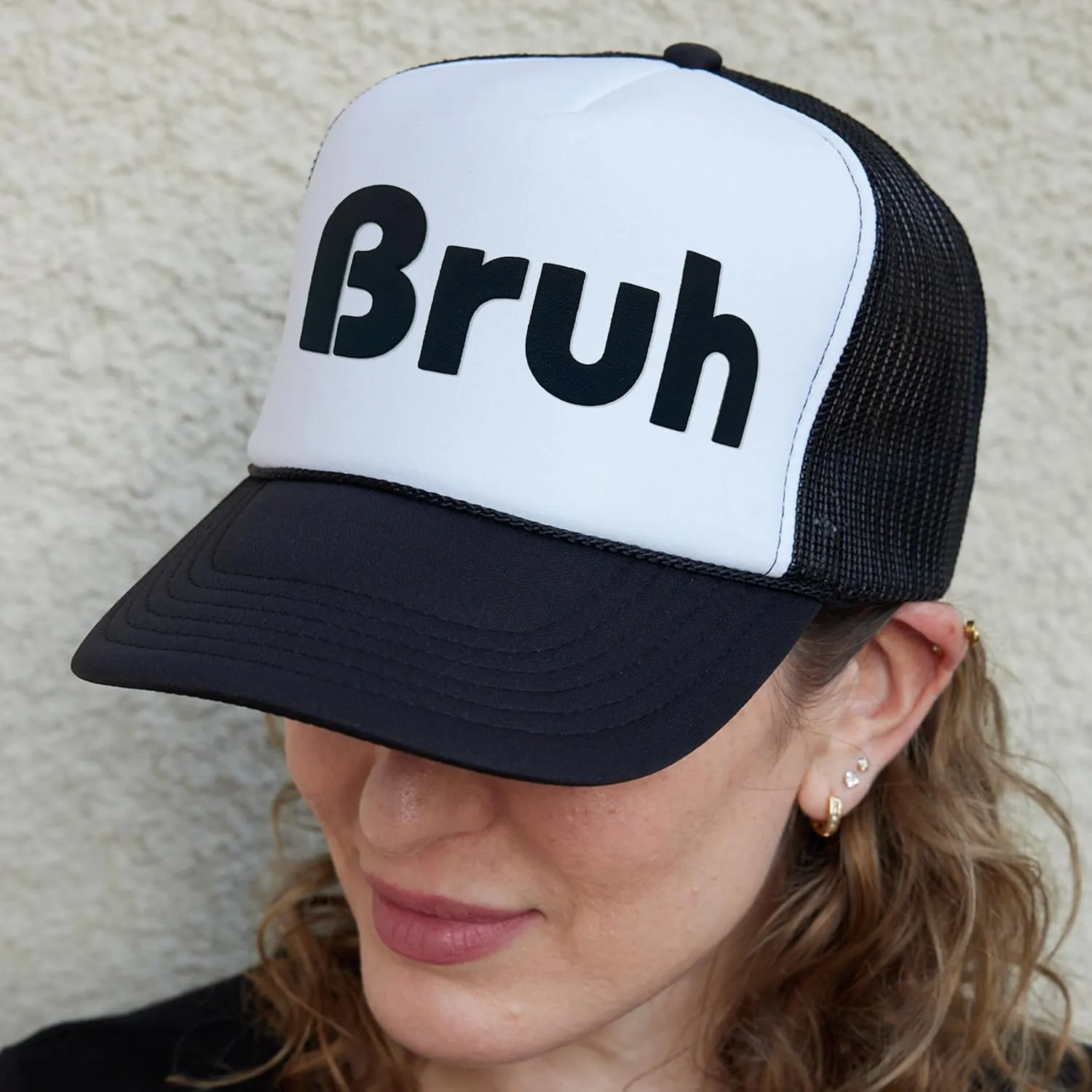 Puff Print Trucker Hat Puff Vinyl Adjustable Adult 5 Panel High Crown Mesh Back Trucker Hat