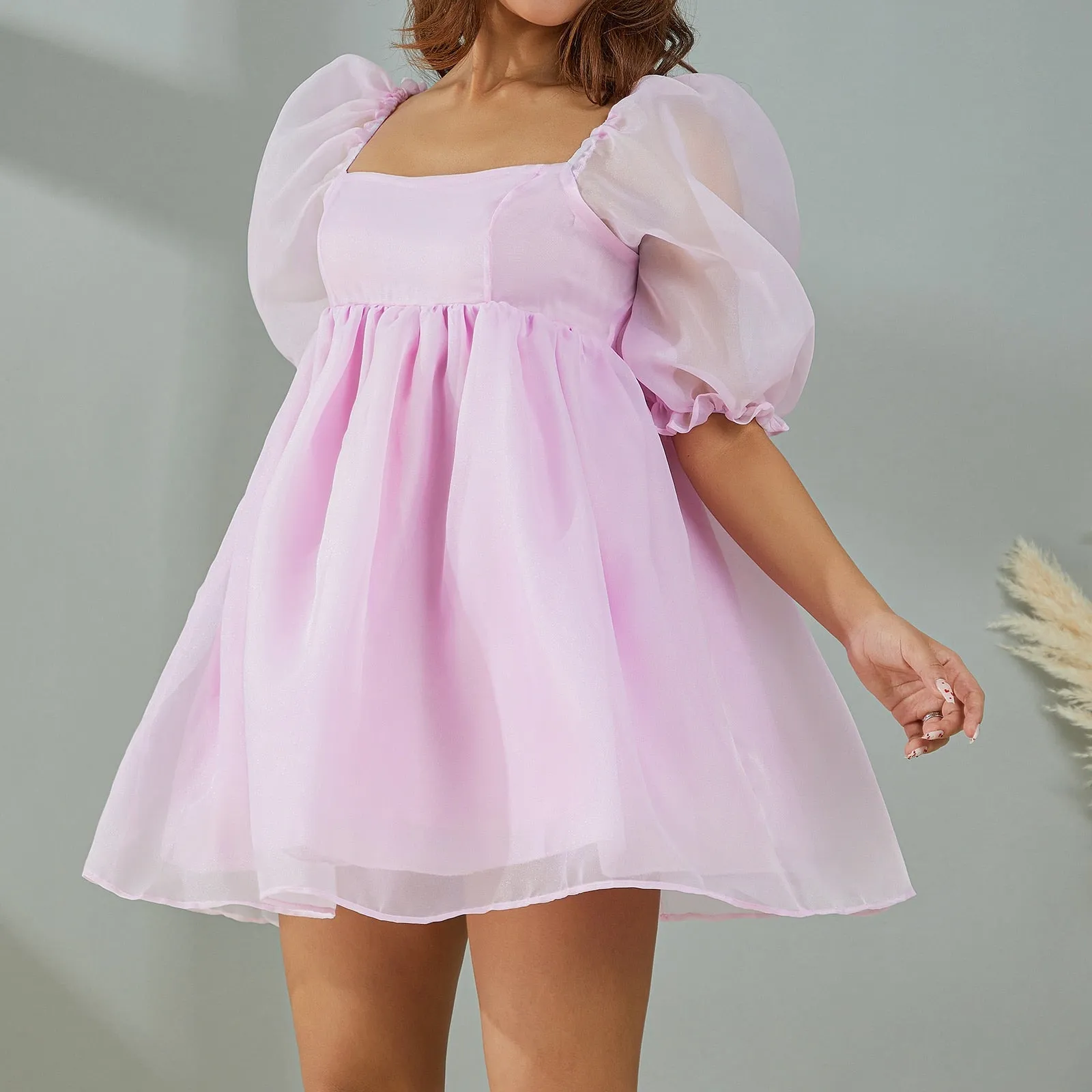 Puff Sleeve Stylish Tulle Mini Dress