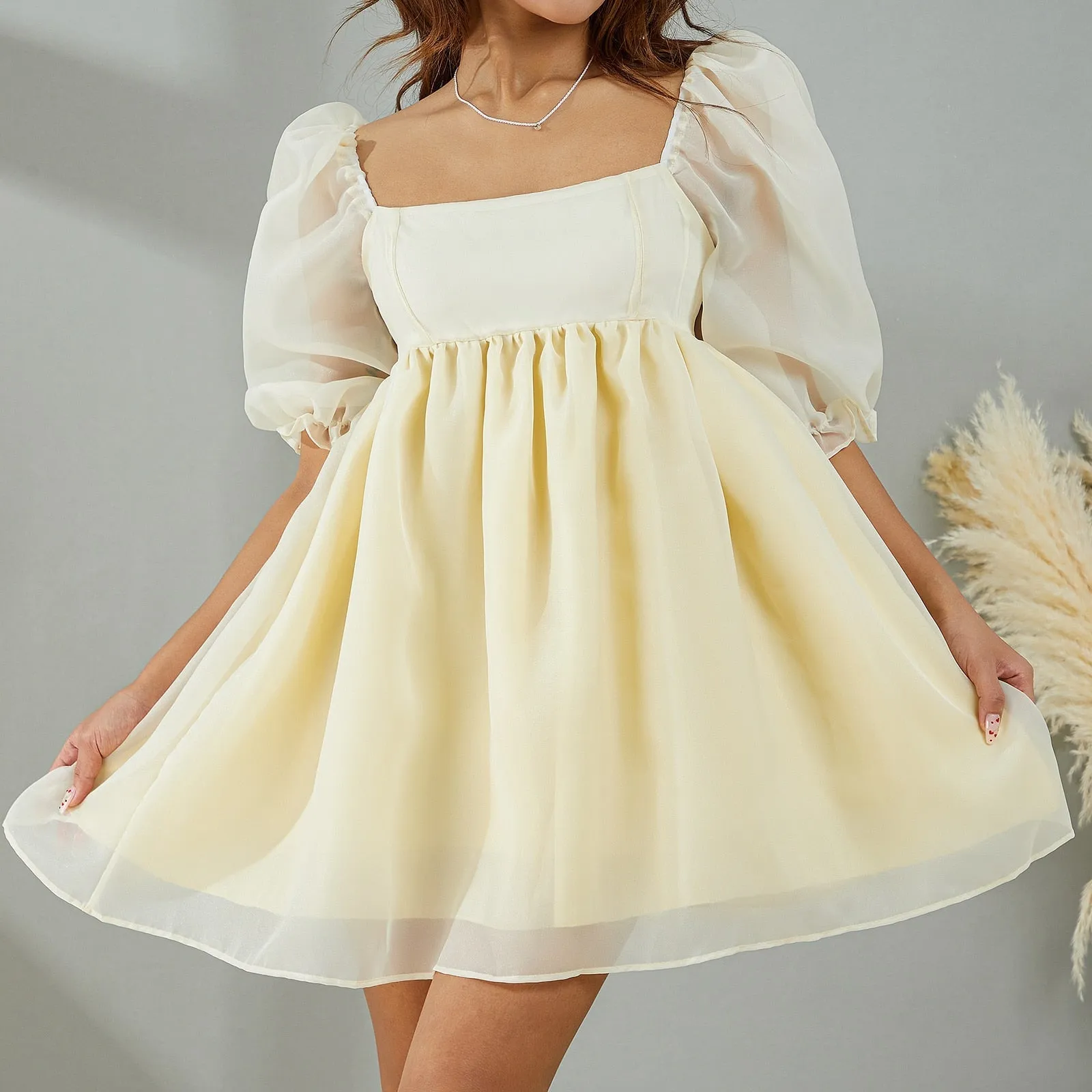 Puff Sleeve Stylish Tulle Mini Dress