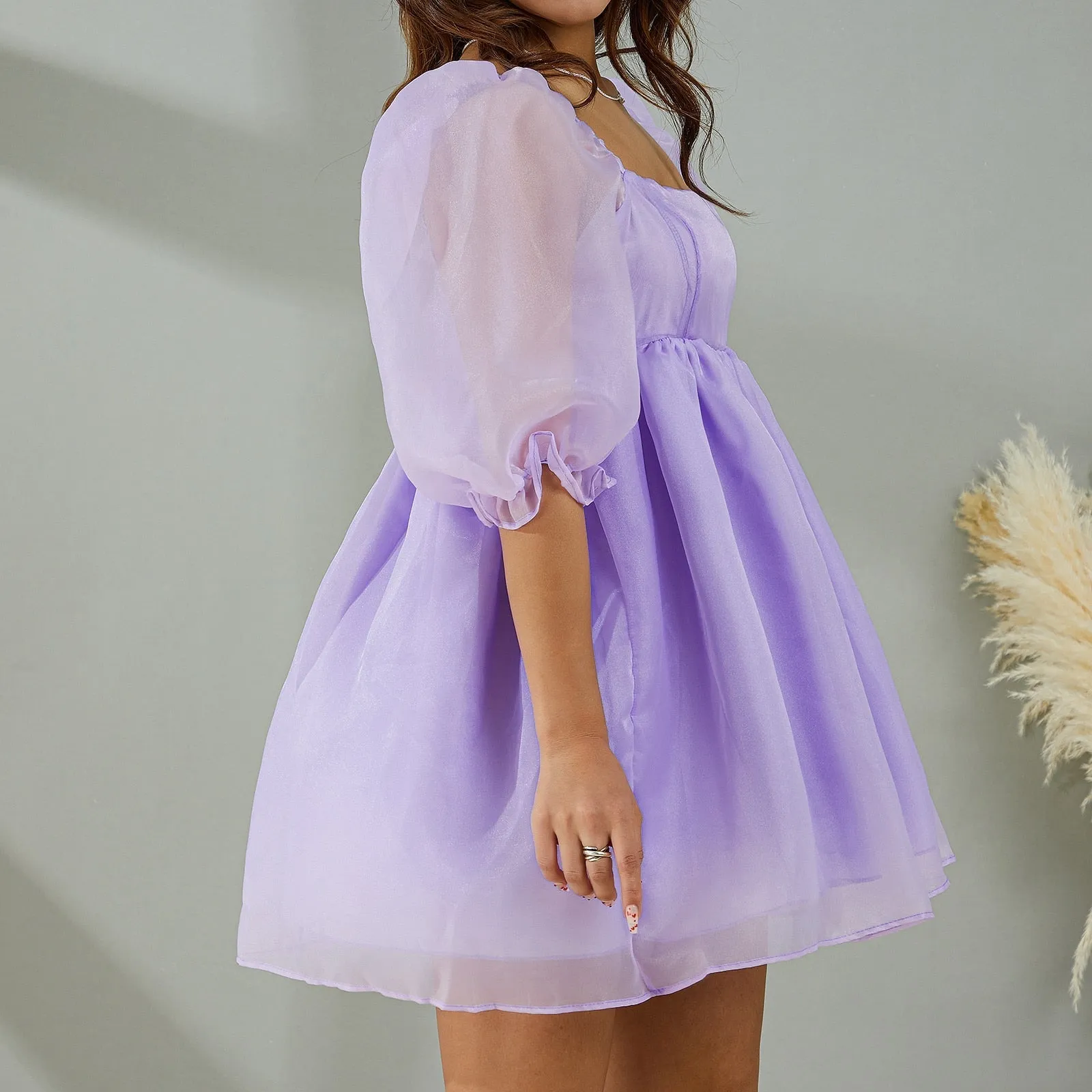 Puff Sleeve Stylish Tulle Mini Dress