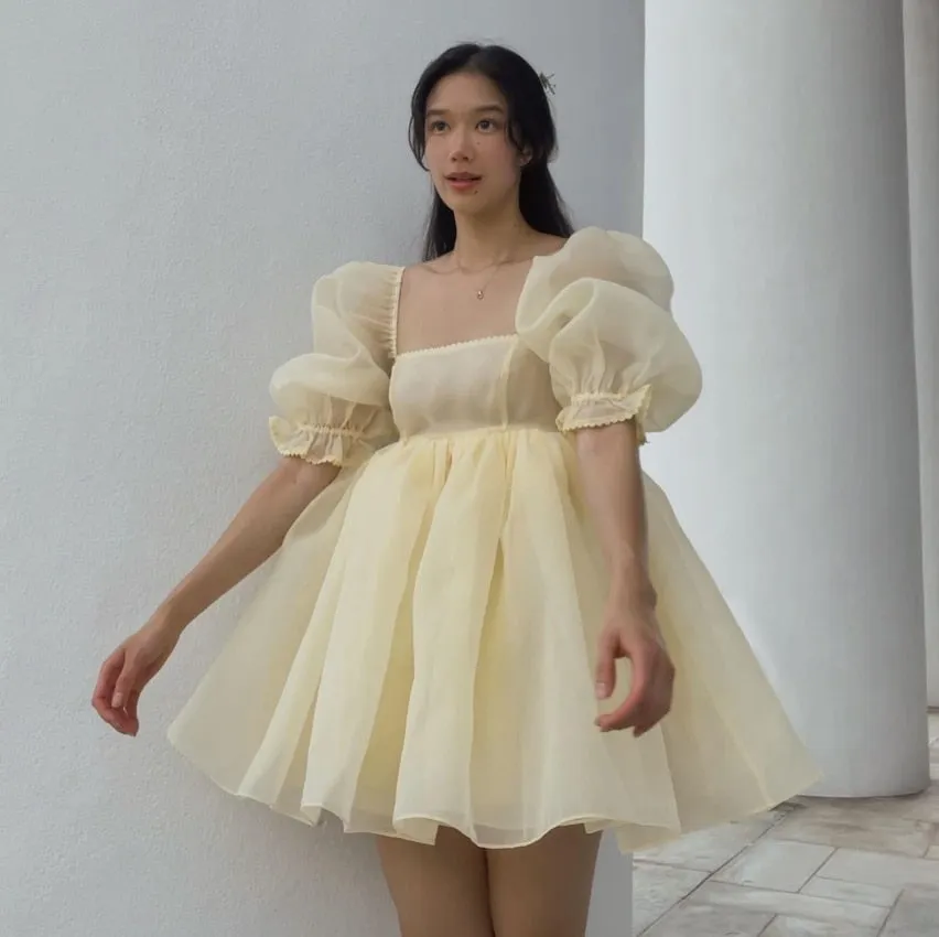 Puff Sleeve Stylish Tulle Mini Dress
