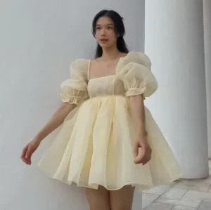 Puff Sleeve Stylish Tulle Mini Dress