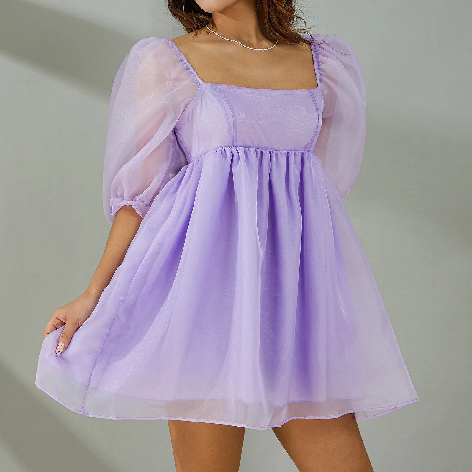 Puff Sleeve Stylish Tulle Mini Dress