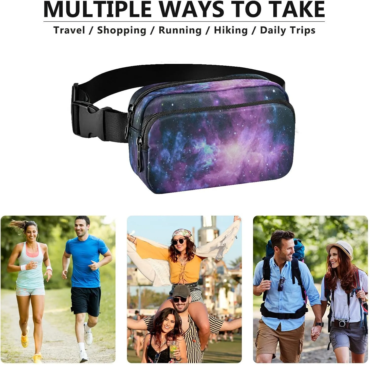 Purple Galaxy Space Fanny Pack Crossbody Bags for Women Men Belt Bag Waterproof Fashion Waist Packs Unisex with Adjustable Strap for Running Workout Travel Hiking Cycling