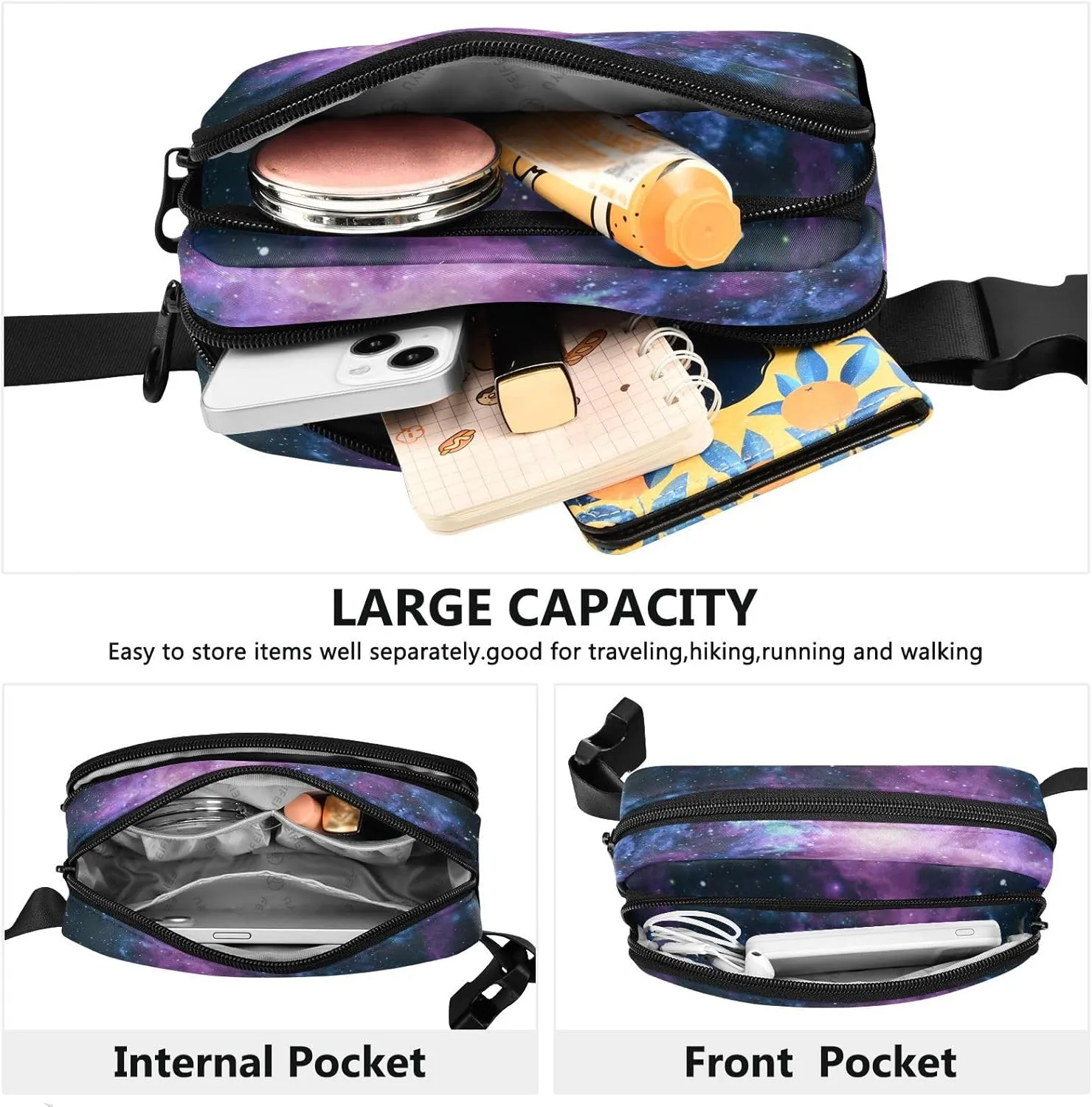 Purple Galaxy Space Fanny Pack Crossbody Bags for Women Men Belt Bag Waterproof Fashion Waist Packs Unisex with Adjustable Strap for Running Workout Travel Hiking Cycling