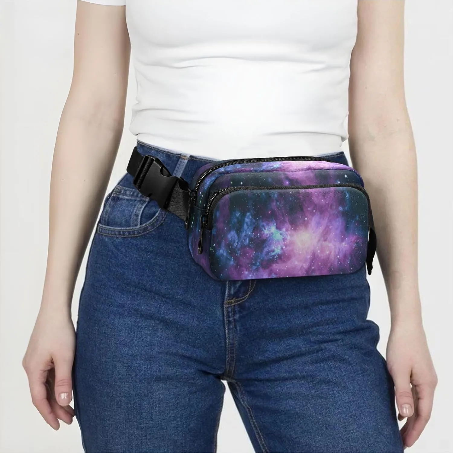 Purple Galaxy Space Fanny Pack Crossbody Bags for Women Men Belt Bag Waterproof Fashion Waist Packs Unisex with Adjustable Strap for Running Workout Travel Hiking Cycling