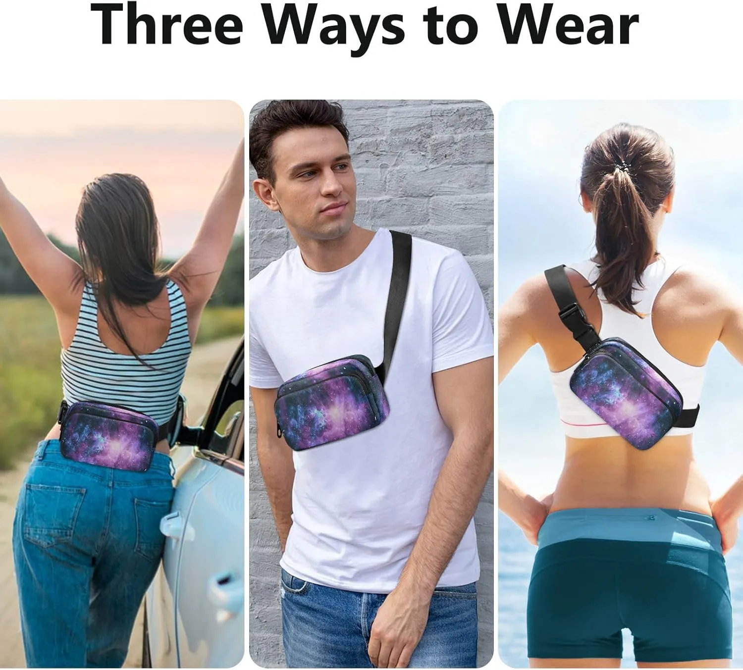 Purple Galaxy Space Fanny Pack Crossbody Bags for Women Men Belt Bag Waterproof Fashion Waist Packs Unisex with Adjustable Strap for Running Workout Travel Hiking Cycling
