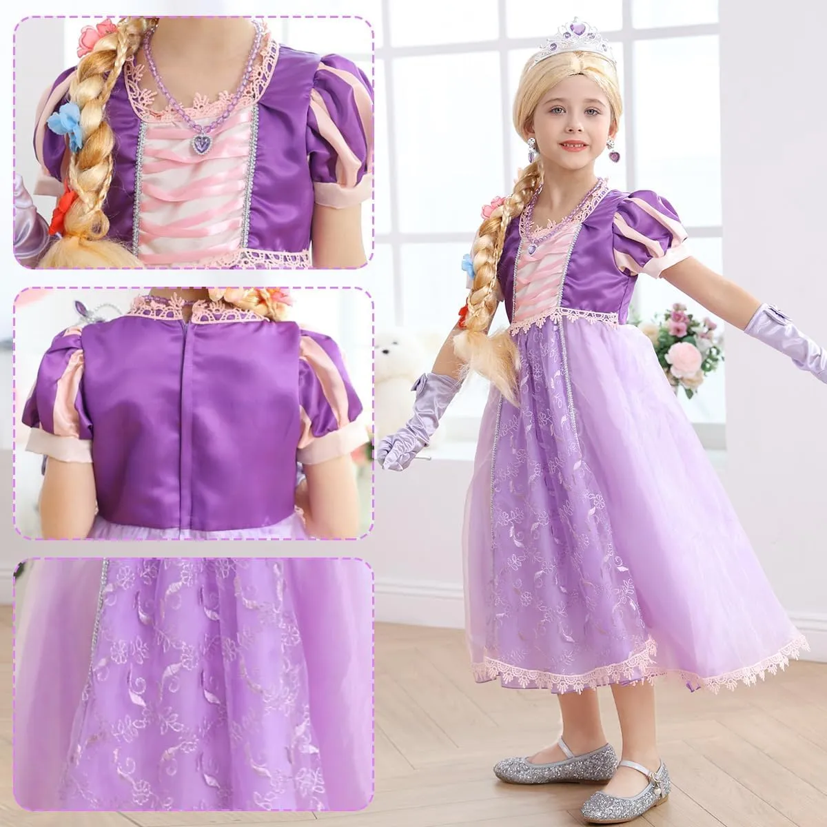 Purple Princess Costume for Girls Toddler Rapunzel Dress with Wig Halloween Birthday Party Outfit for Kids