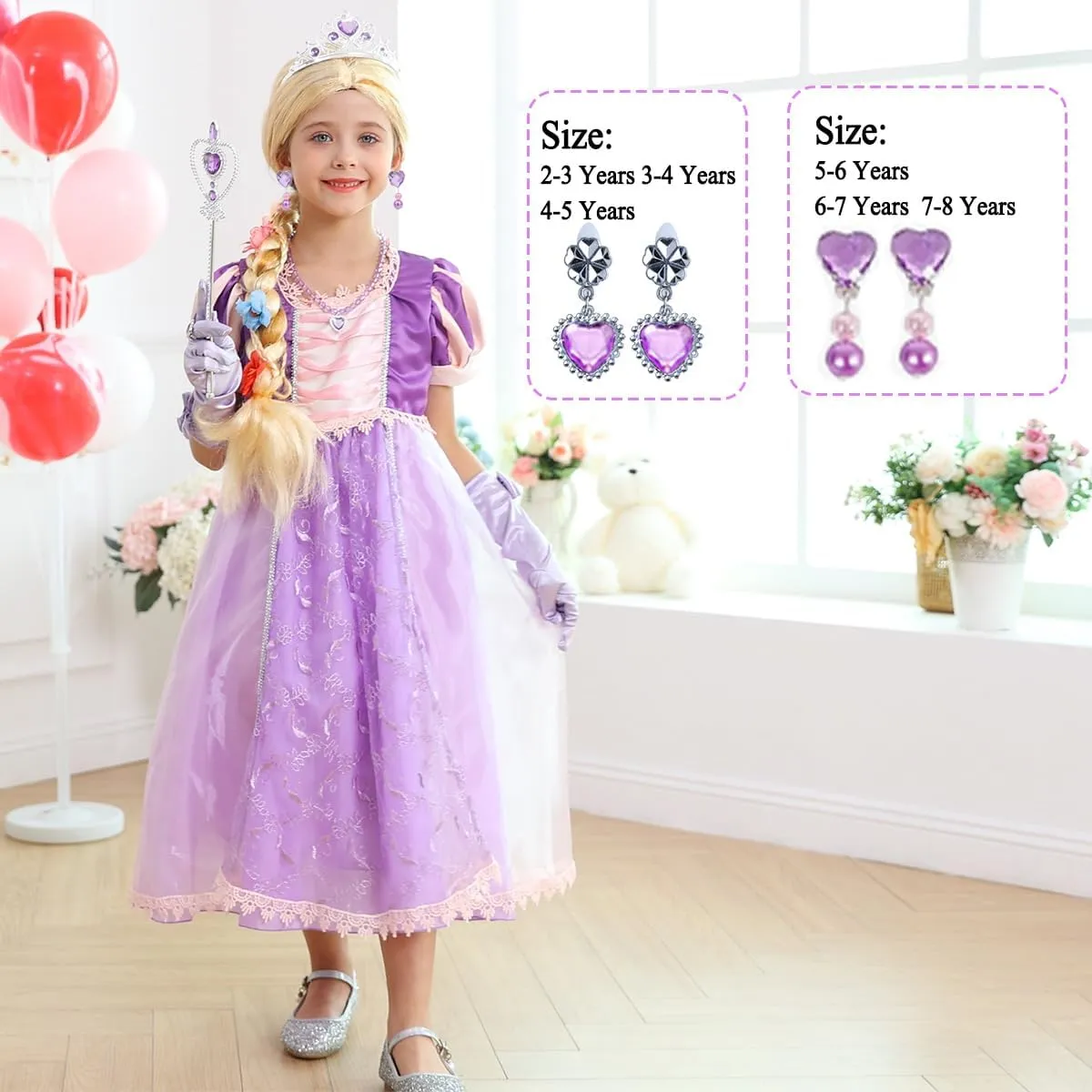 Purple Princess Costume for Girls Toddler Rapunzel Dress with Wig Halloween Birthday Party Outfit for Kids