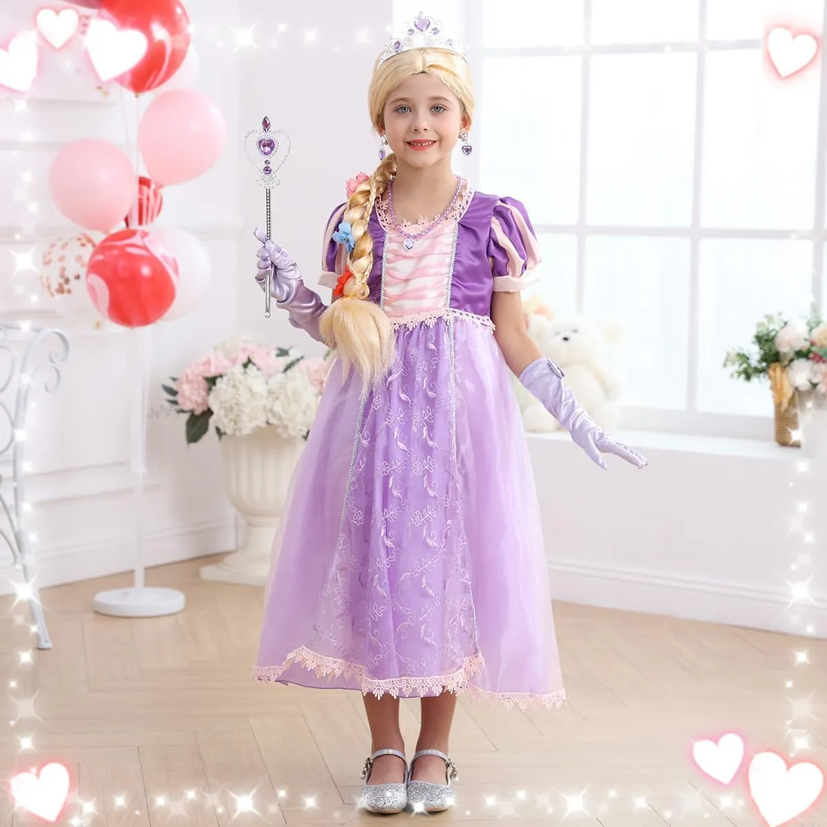 Purple Princess Costume for Girls Toddler Rapunzel Dress with Wig Halloween Birthday Party Outfit for Kids