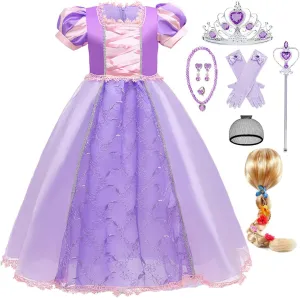 Purple Princess Costume for Girls Toddler Rapunzel Dress with Wig Halloween Birthday Party Outfit for Kids