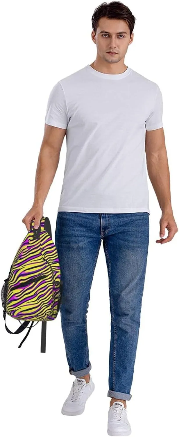 Purple Yellow Zebra Stripe Crossbody Bag Cross Chest Bag Adjustable Sling Backpack Sports Gym Shoulder Bags Travel Cycling Daypack Diagonally Casual Rucksack