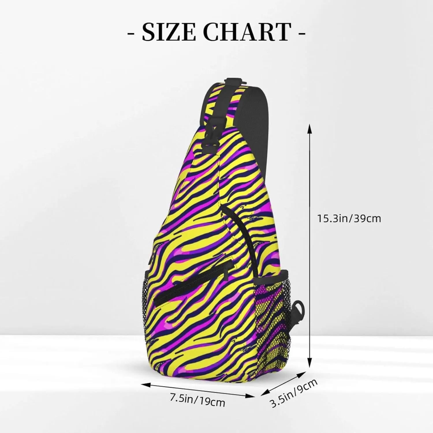 Purple Yellow Zebra Stripe Crossbody Bag Cross Chest Bag Adjustable Sling Backpack Sports Gym Shoulder Bags Travel Cycling Daypack Diagonally Casual Rucksack