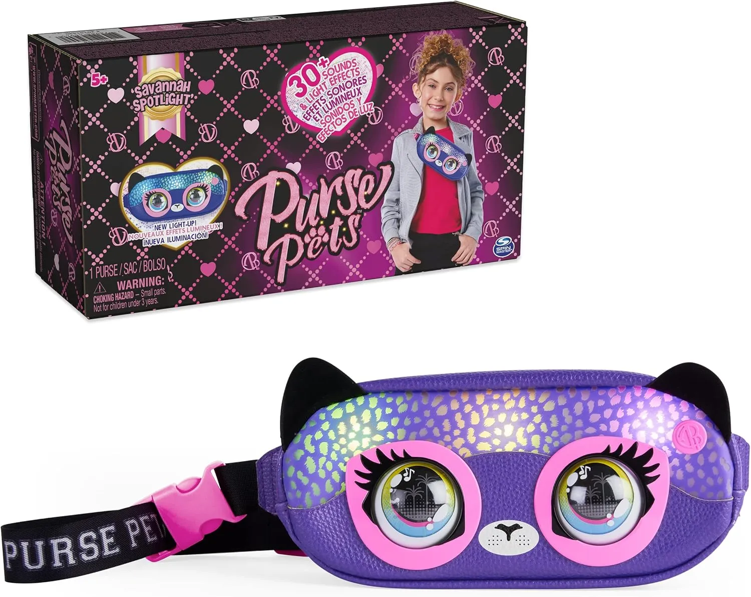 Purse Pets, Savannah Spotlight Belt Bag, Interactive Pet Toy & Fanny Pack Crossbody Purse, Over 30 Sounds & Light Effects, Girls Bag & Tween Gifts