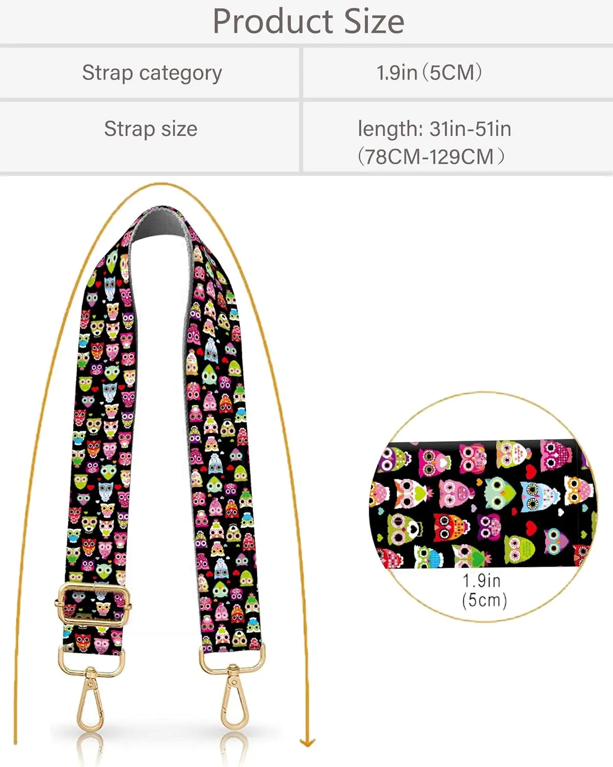 Purse Strap Replacement Crossbody 2" Wide Shoulder Strap, Cute Handbag Strap Bag Strap Replacement Belts Adjustable
