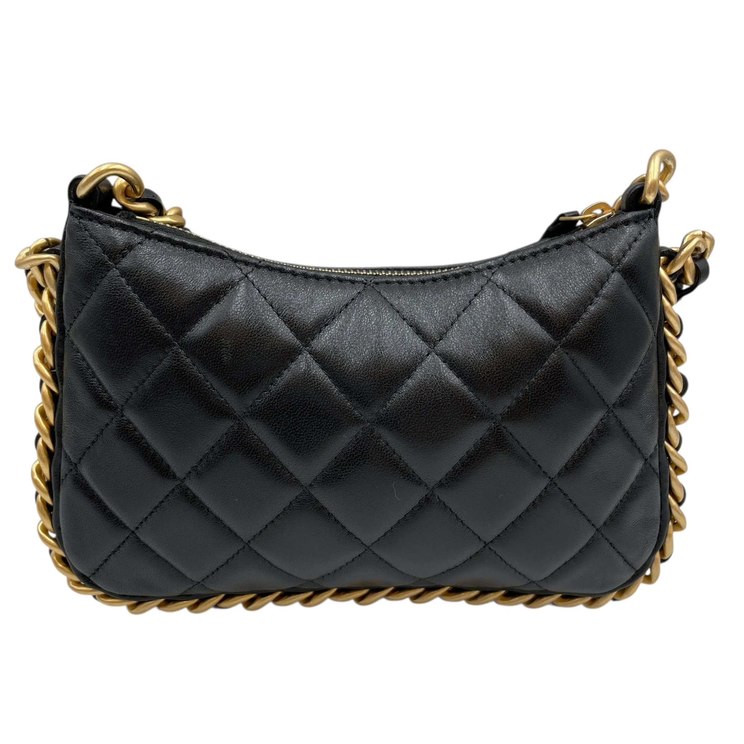Quilted Mini Black Crossbody Bag in Lambskin, Gold hardware