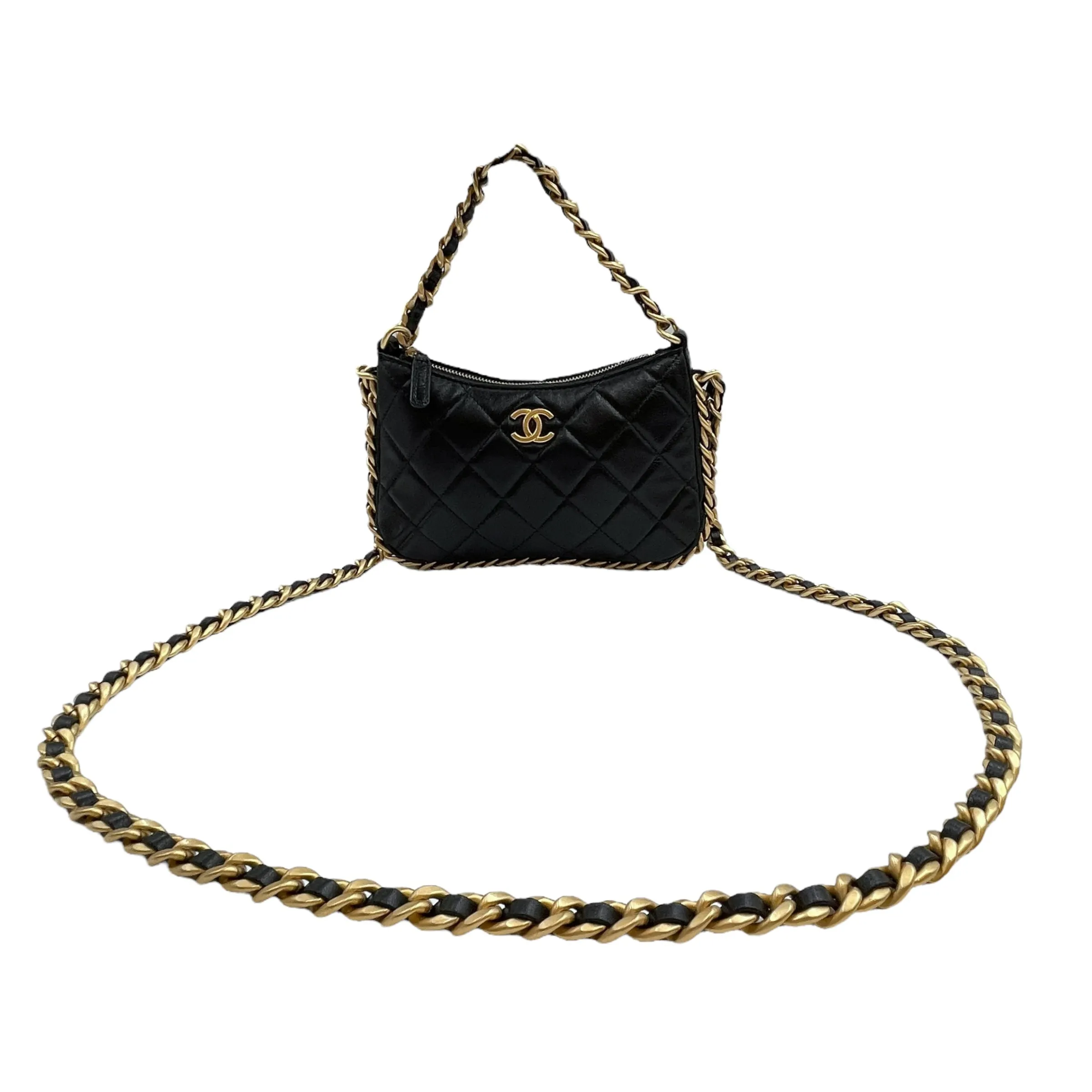 Quilted Mini Black Crossbody Bag in Lambskin, Gold hardware