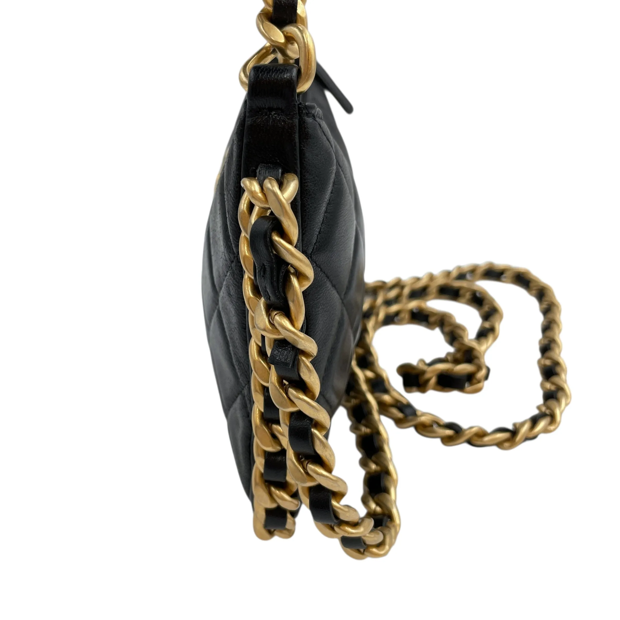 Quilted Mini Black Crossbody Bag in Lambskin, Gold hardware