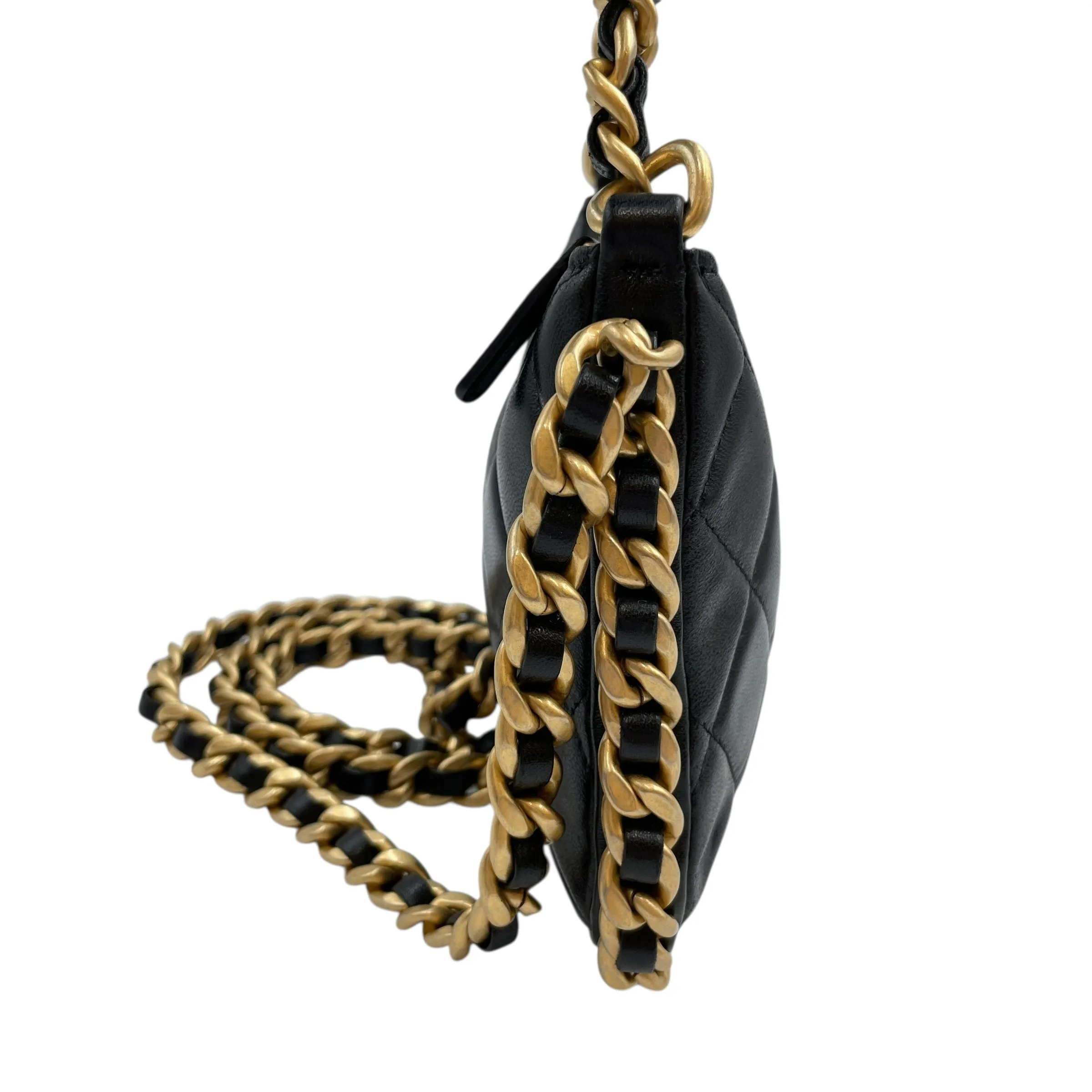 Quilted Mini Black Crossbody Bag in Lambskin, Gold hardware