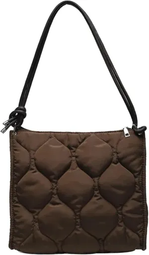 Quilted Padded Women Shoulder Bags Nylon Crossbody Bag Down Cotton Lady Handbags Large Tote Purses Winter (Black)