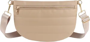 Quilted Puffer Leather Belt Bag for Women Puffer Crossbody Bags Puffy Sling Belt Bag Fanny Pack Bum Waist Chest Shoulder Bag for Women-Apricot
