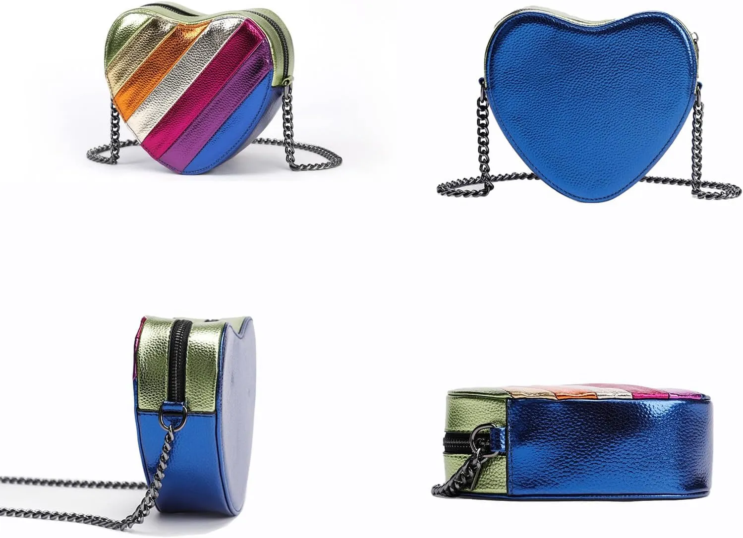 Rainbow Stripe Crossbody Bag For Women Handbag Purse - Contrast Color Stitching PU Leather with Chain Strap