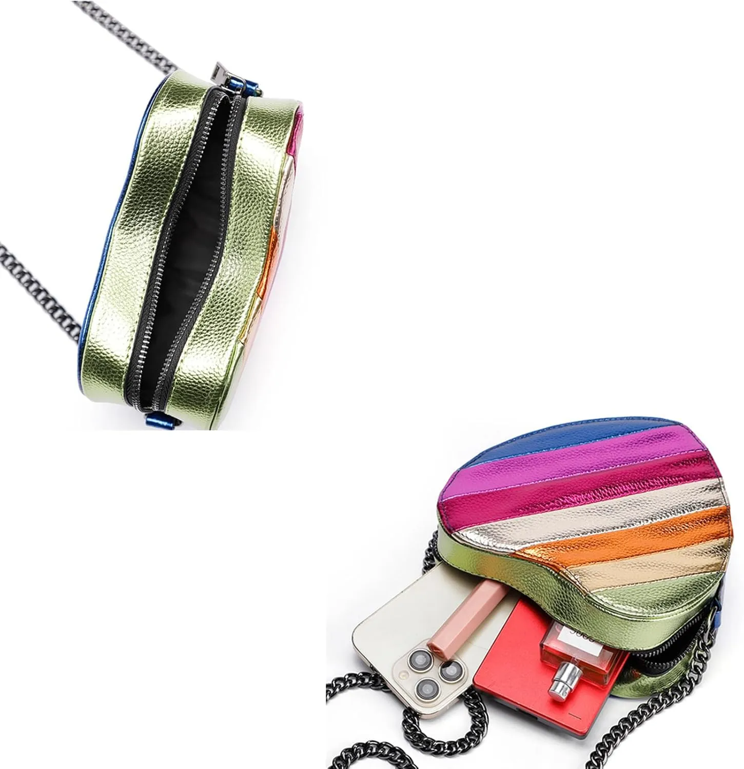 Rainbow Stripe Crossbody Bag For Women Handbag Purse - Contrast Color Stitching PU Leather with Chain Strap