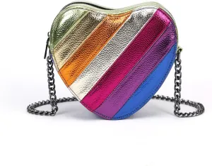 Rainbow Stripe Crossbody Bag For Women Handbag Purse - Contrast Color Stitching PU Leather with Chain Strap