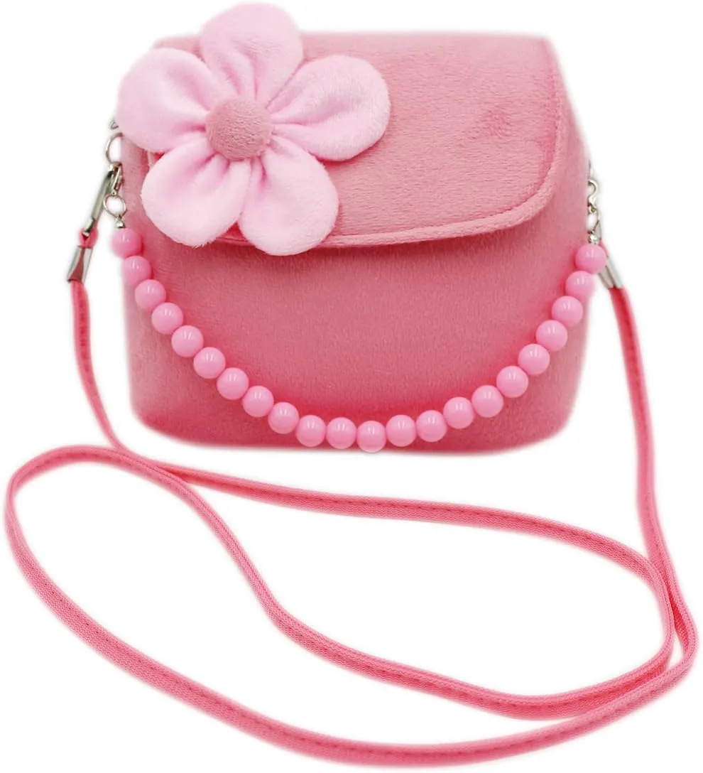 RARITYUS Little Girls Fashion Flower Crossbody Shoulder Bag Plush Handbag Mini Purse with Handle