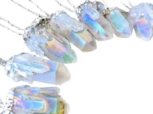 Raw crystal necklace Angel aura quartz necklace Healing crystal necklace Aura quartz crystal pendant silver plated