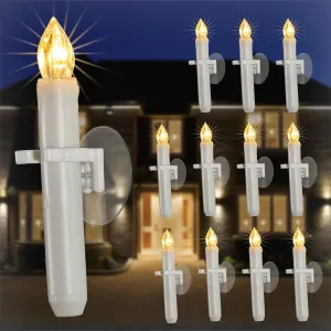 Raycare 12 Pcs Christmas Window Candles with 6 Hour Timer with Suction Cups, Double Brightness Flameless Taper Candle Battery Operated, LED Candle Sticks for Window Christmas Holiday Decoration