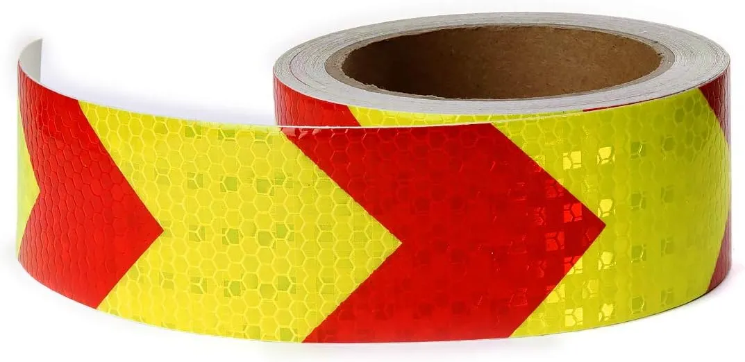 Reflective Tape Waterproof High Visibility Red & Yellow, Industrial Marking Tape Heavy Duty Hazard Caution Warning Safety Adhesive Tape Outdoor 2 Inch by 150 Feet