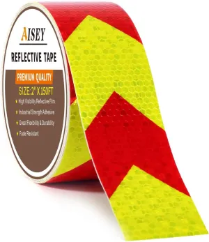 Reflective Tape Waterproof High Visibility Red & Yellow, Industrial Marking Tape Heavy Duty Hazard Caution Warning Safety Adhesive Tape Outdoor 2 Inch by 150 Feet