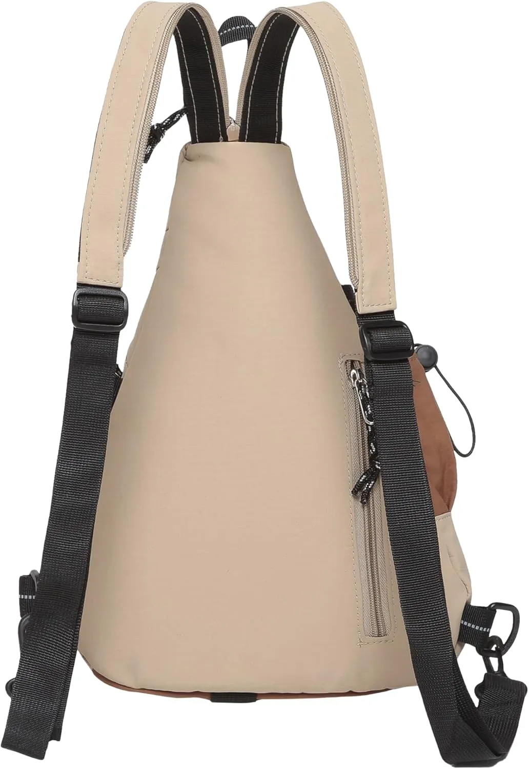 Reflective Two Tone Casual Convertible Sling Backpack Key Ring Strap, Adjustable Travel Zipper Multi-Pocket Crossbody Bags (Khaki, Small)