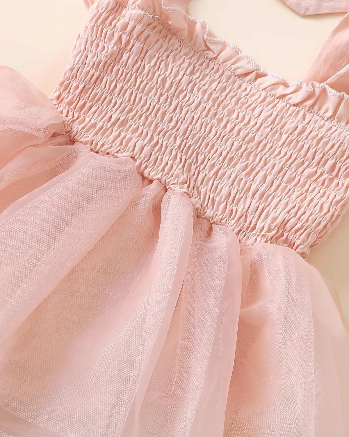 Renotemy Baby Girl Tulle Dress Sleeveless Romper Smocked Halter 1st Birthday Clothes Cake Smash Outfits with Flower Headband