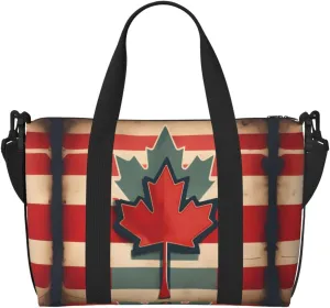 Retro Canada Flag pattern print Crossbody Shoulder Bag Large Weekender Overnight Hand Bag Shopping Work Handbag