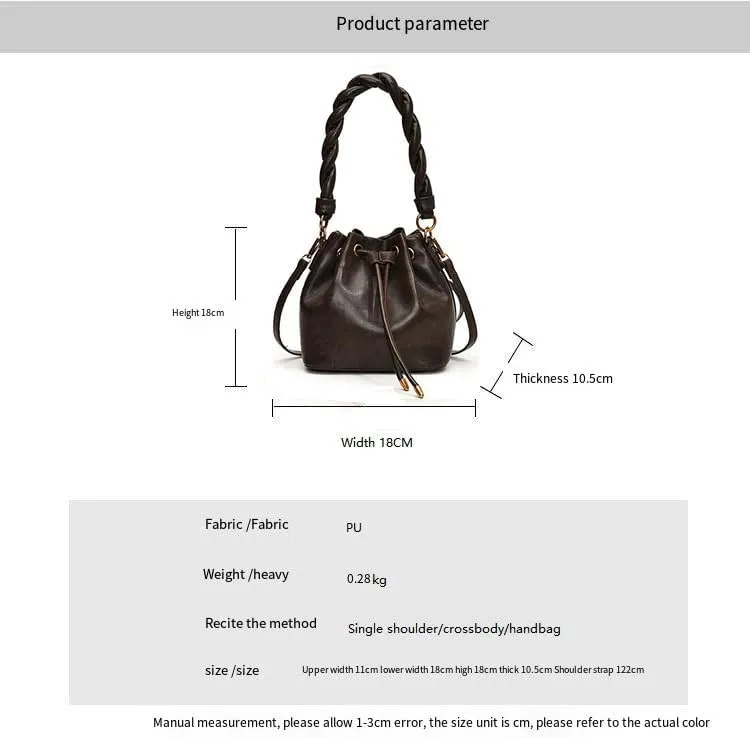 Retro fashion drawstring bucket handbags trendy high end shoulder bags versatile crossbody purses