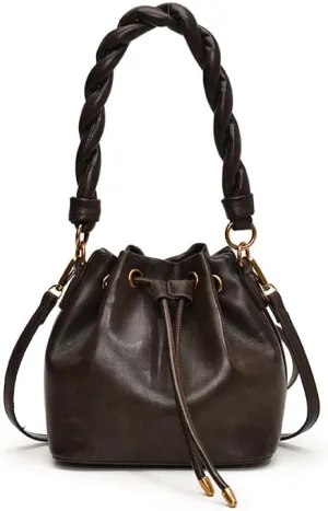 Retro fashion drawstring bucket handbags trendy high end shoulder bags versatile crossbody purses