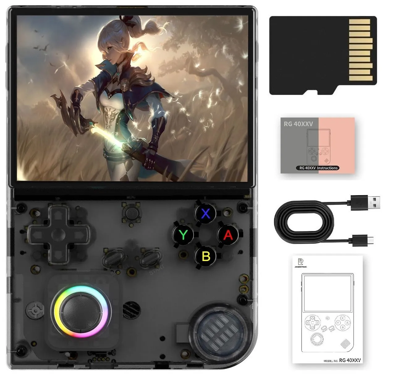 RG40XX V Retro Handheld Game Console , RG40XXV 4.0 Inch IPS Screen Linux System Built-in 64G TF Card 5017 Games Support TV Output 5G WiFi Bluetooth 4.2(Transparent Black)