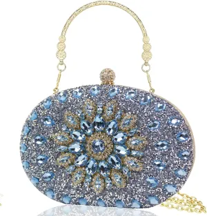 Rheinstone Women's Crystal Handbag, Fashionable Evening Dress Ball Sparkling Wallet, Formal Chain Shoulder Bag, Suitable for Women's Wedding Banquet, Birthday Party Cocktail Party (Sky Blue)