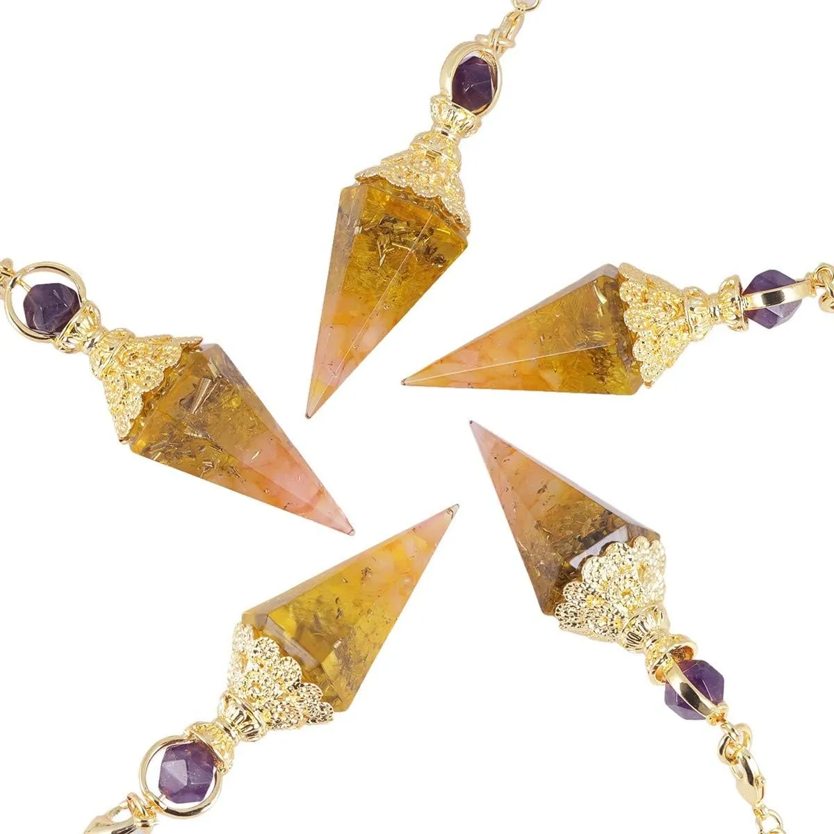 Rockcloud Healing Crystal Point Pendulum for Divination, Chakra Reiki Dowsing Balancing 6 Facet Pendant, Rock Crystal   Rose Quartz