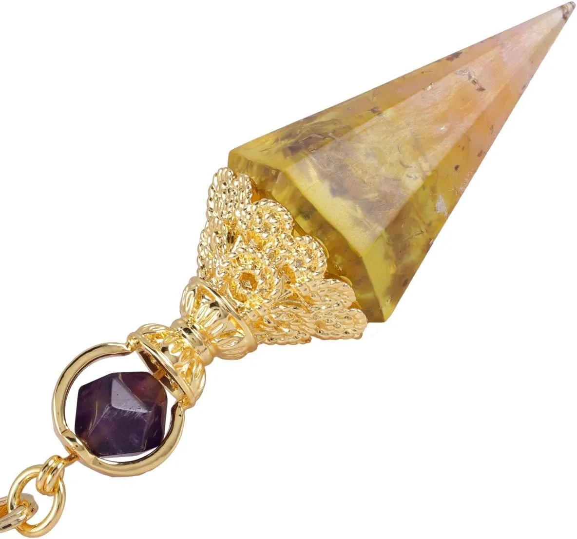Rockcloud Healing Crystal Point Pendulum for Divination, Chakra Reiki Dowsing Balancing 6 Facet Pendant, Rock Crystal   Rose Quartz