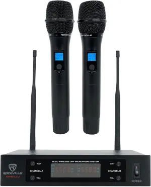 Rockville Dual UHF 15 Channel Metal Handheld Wireless Microphone System (RWM65U), Black