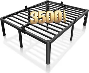 ROIL 18 Inch Queen Bed Frame with Rounded Corner and Headboard Hole Mattress Retainers 3500LBS Metal Heavy Duty Steel Slats No Box Spring Needed Platform Noise-Free Easy Assembly